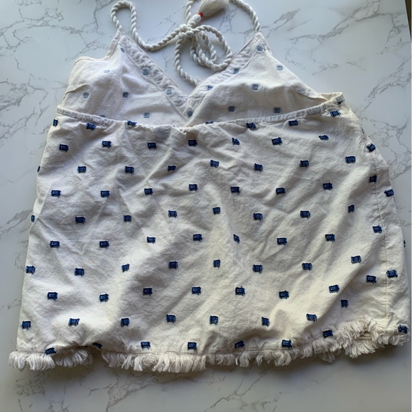 Aerie Embroidered Beaded Rope Tie Cropped Halter Tank Top | Medium - Picture 3 of 8